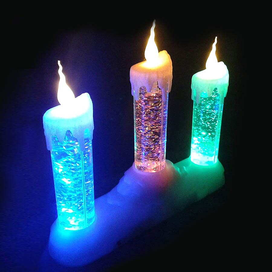 3 LED Colour Changing Water and Glitter Candle Bridge