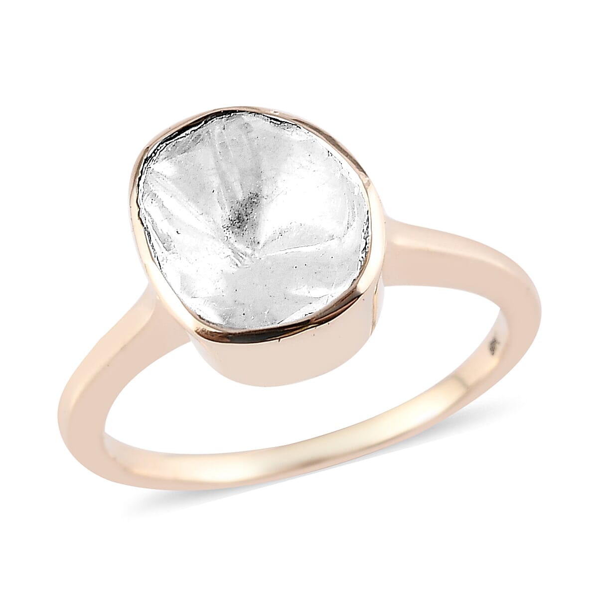 Handmade 9K Yellow Gold Polki Diamond Solitaire Ring 0.50 Ct.