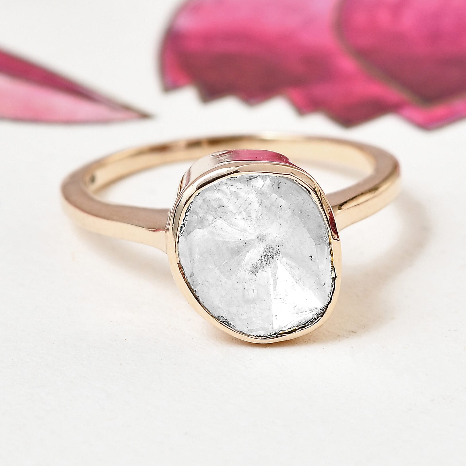 Handmade 9K Yellow Gold Polki Diamond Solitaire Ring 0.50 Ct.