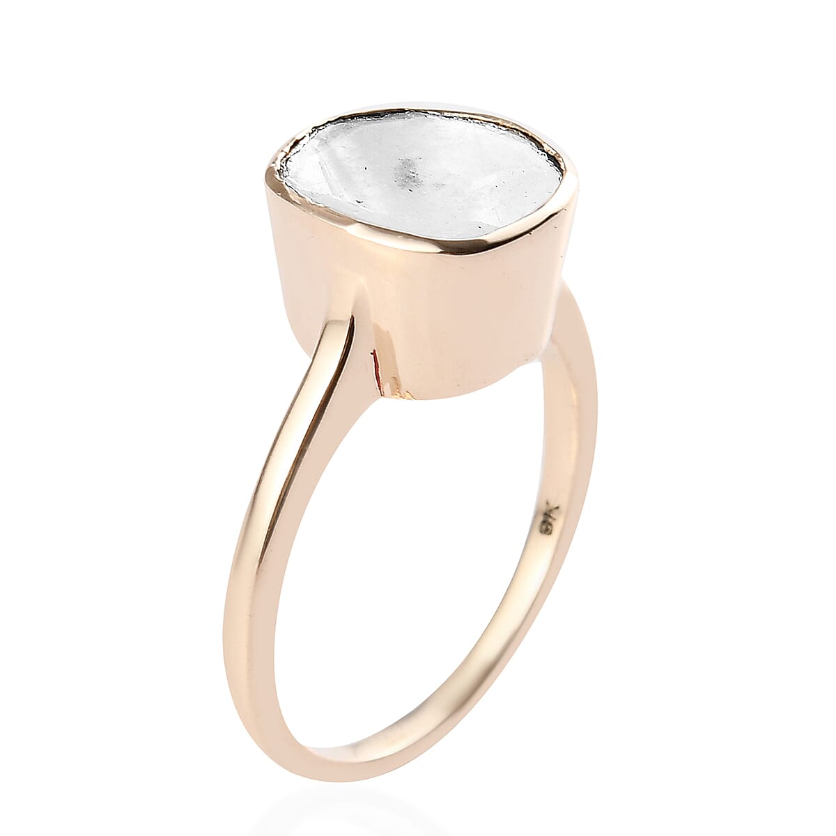 Handmade 9K Yellow Gold Polki Diamond Solitaire Ring 0.50 Ct.