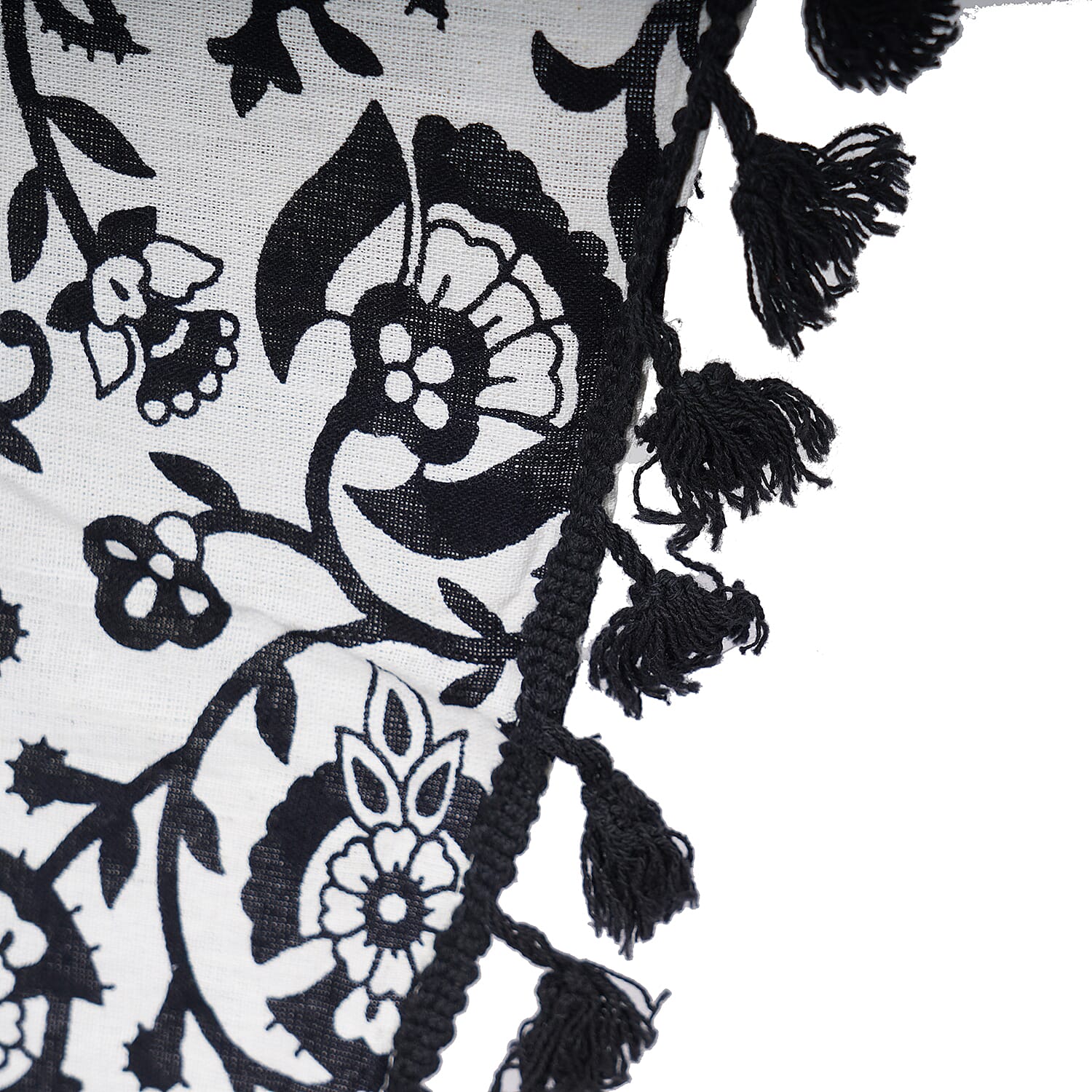 100% Cotton Mandala Print Boho Long Skirt with Tassels (Size 101x94cm) - Black and White