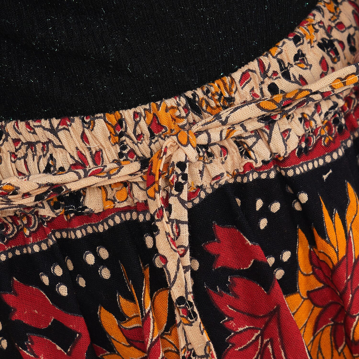 100% Cotton Mandala Print Boho Long Skirt with Tassels (Size 101x94cm) - Beige and Multi