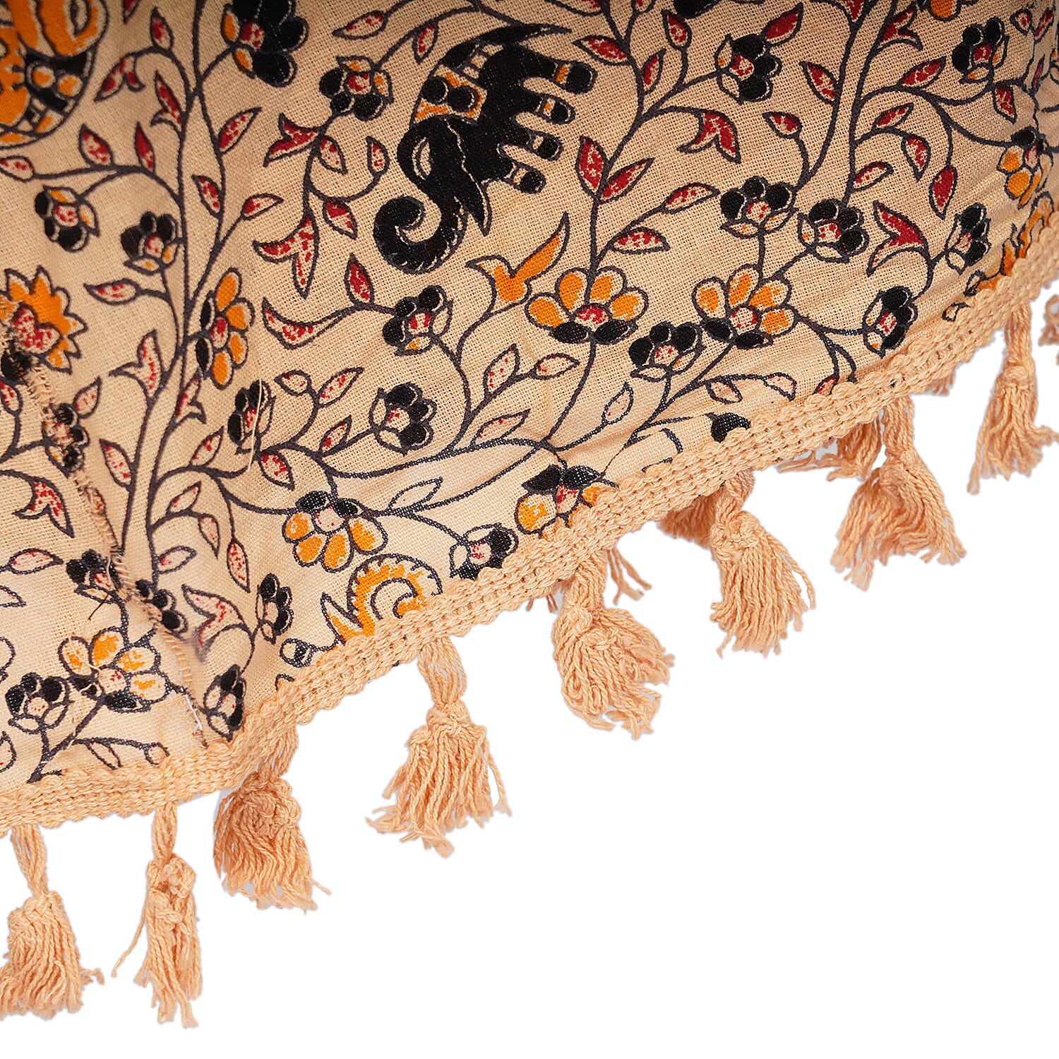 100% Cotton Mandala Print Boho Long Skirt with Tassels (Size 101x94cm) - Beige and Multi