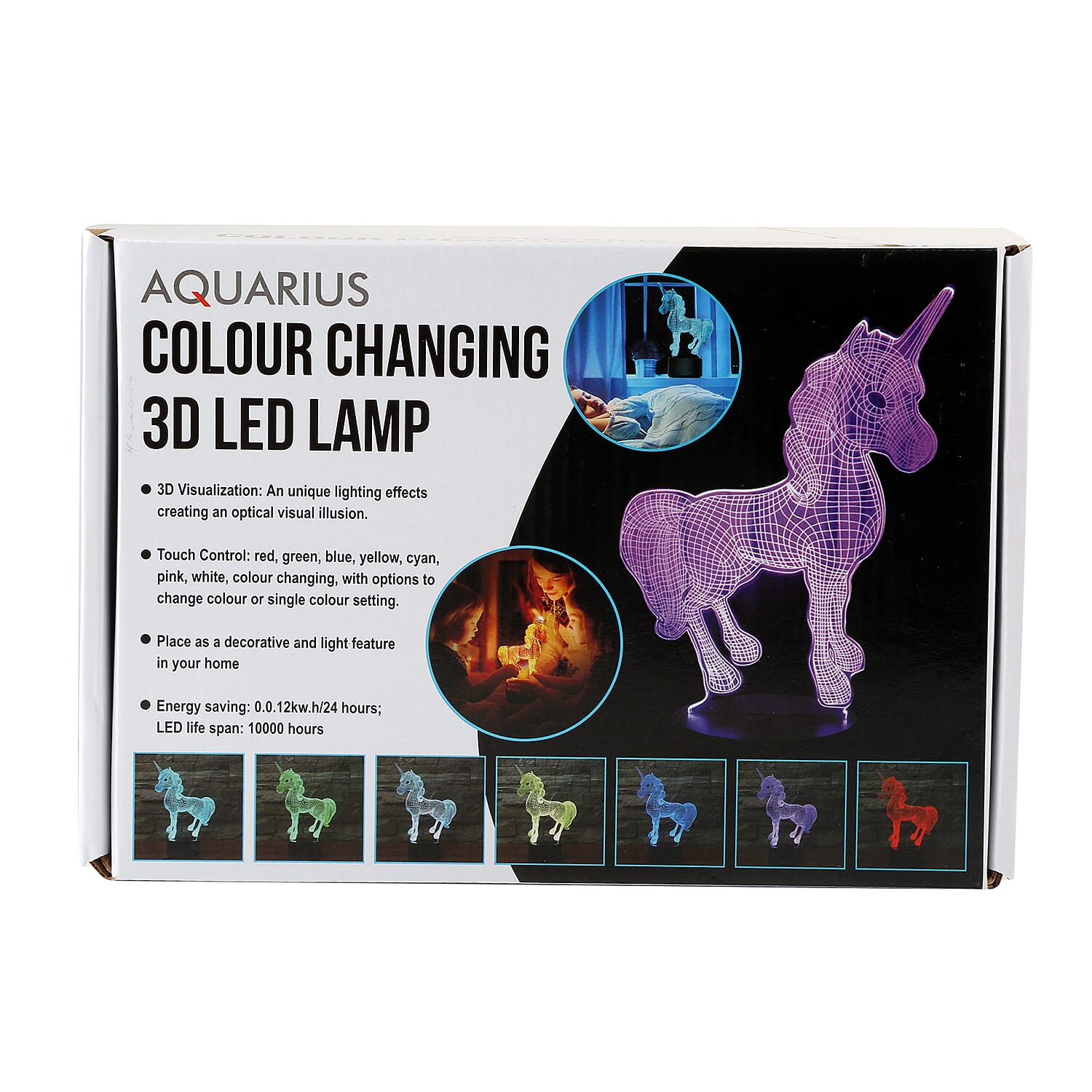 AQUARIUS 3D Optical Illusion LED Unicorn Colour-Changing Hologram Night Light (7 Colours)