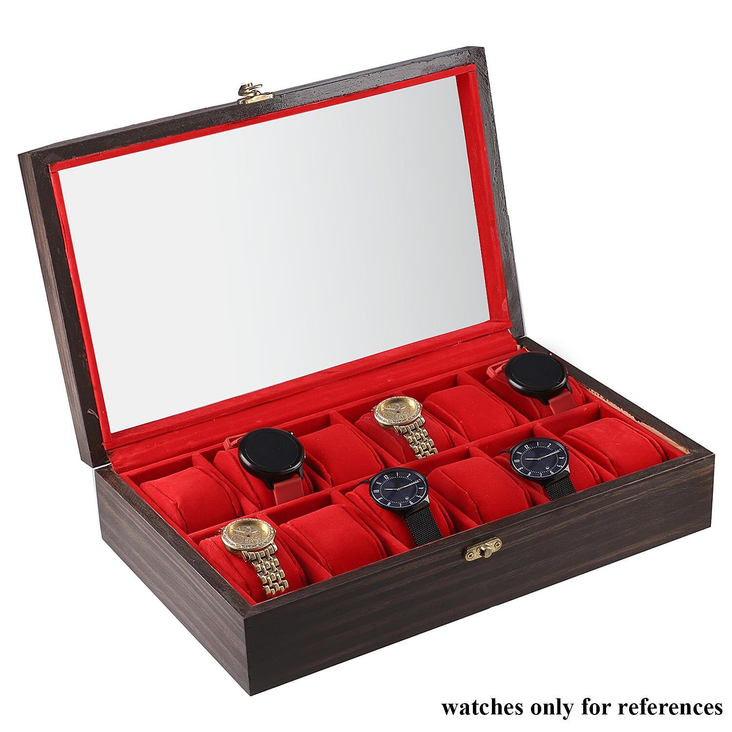 Handcrafted Pine Wood 12 Watches Storage Box (Size - 34x21x8 Cm) - Brown