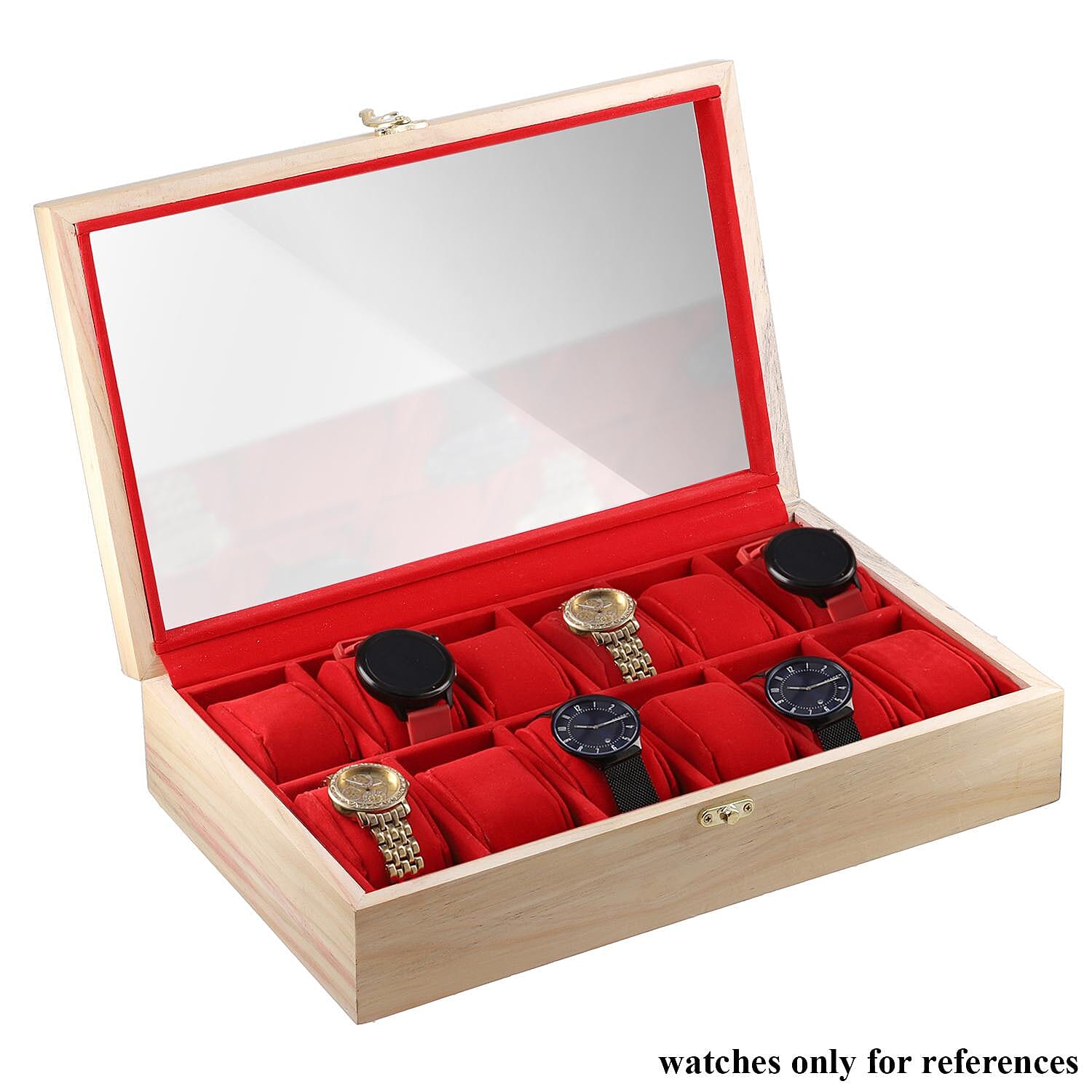 Handcrafted Pine Wood 12 Watches Storage Box (Size - 34x21x8 Cm) - Pine