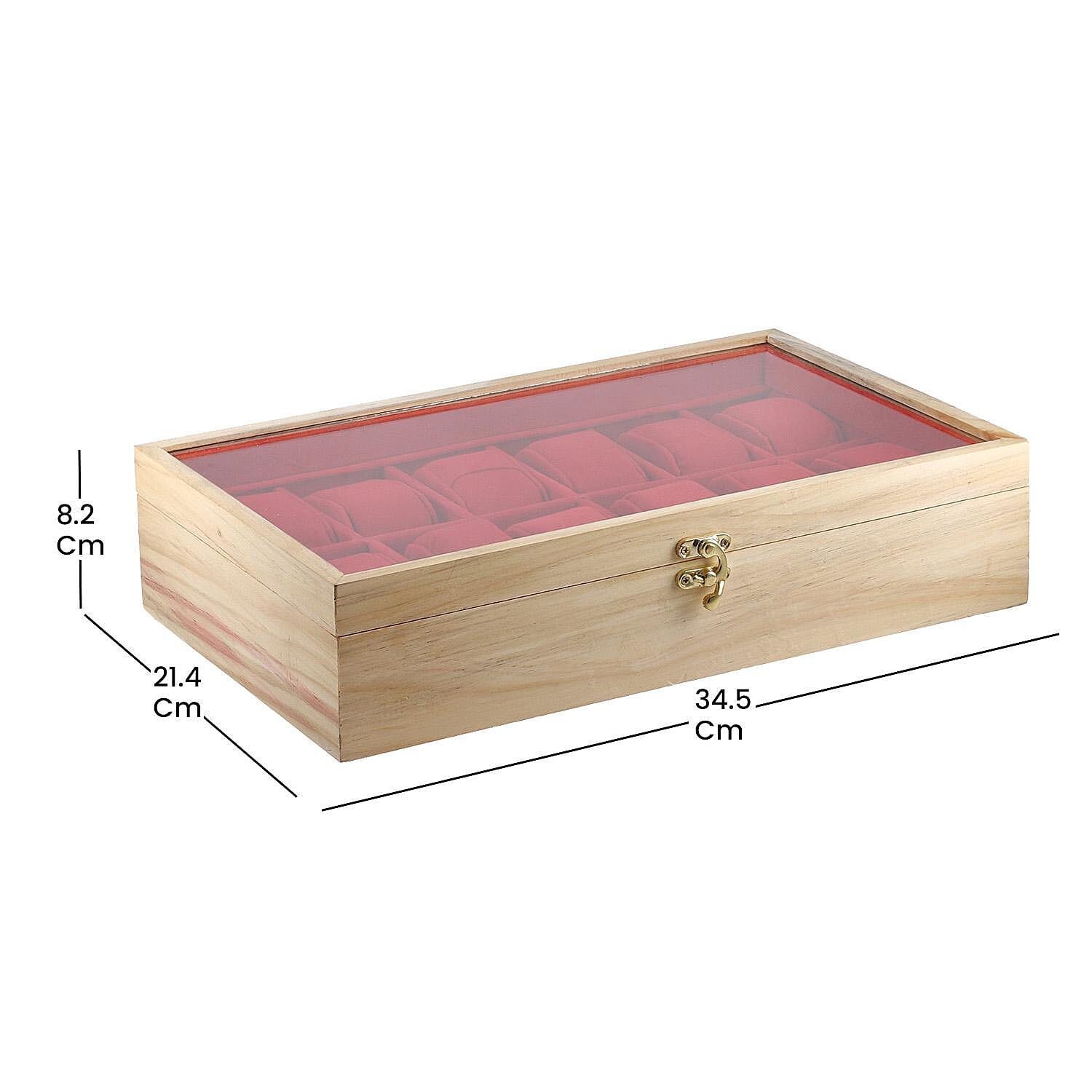 Handcrafted Pine Wood 12 Watches Storage Box (Size - 34x21x8 Cm) - Pine