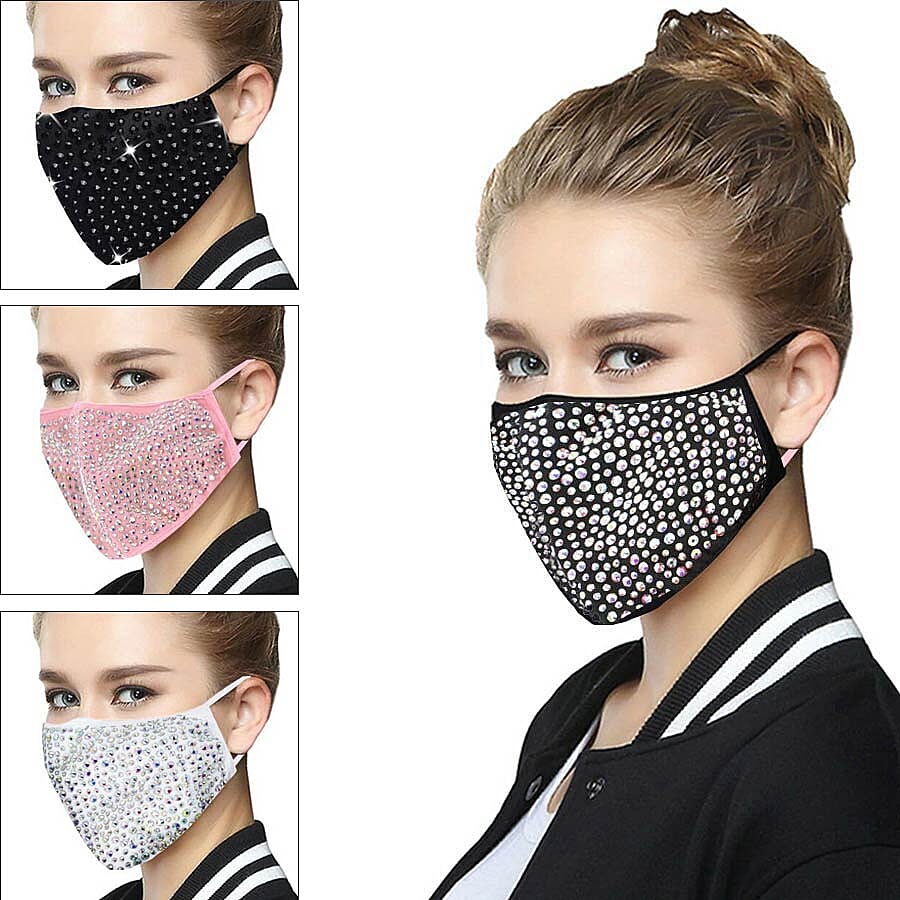 2 Layer Fashion Face Cover Black Reusable Aurora Borealis Crystal Covered