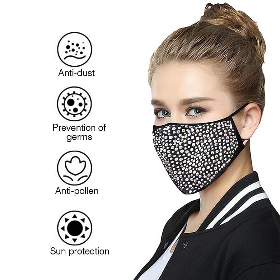 2 Layer Fashion Face Cover Black Reusable Aurora Borealis Crystal Covered