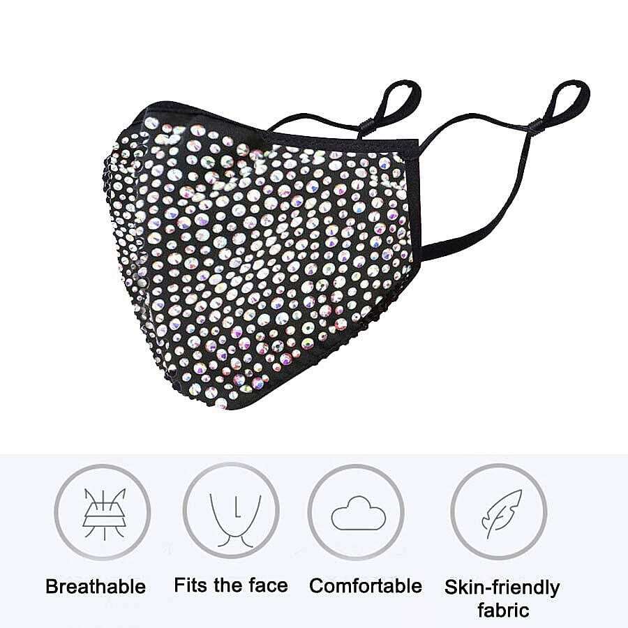 2 Layer Fashion Face Cover Black Reusable Aurora Borealis Crystal Covered