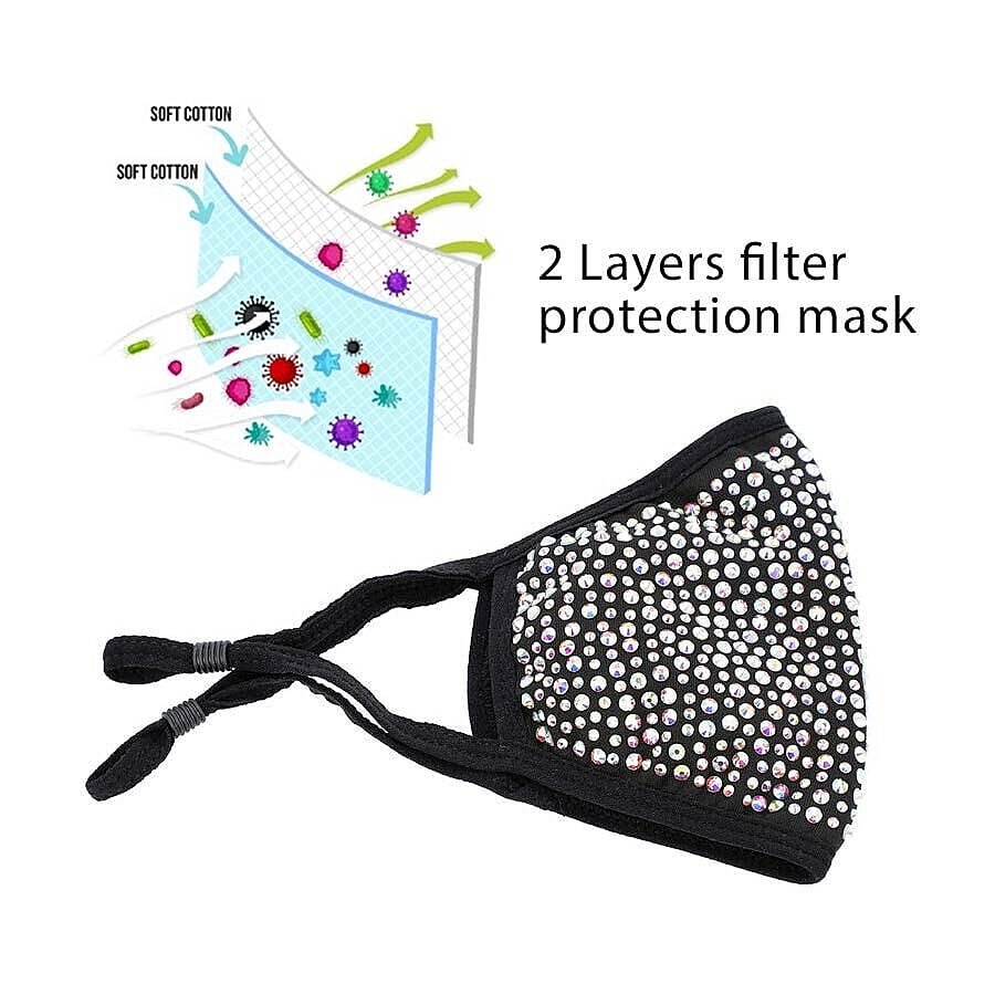 2 Layer Fashion Face Cover Black Reusable Aurora Borealis Crystal Covered