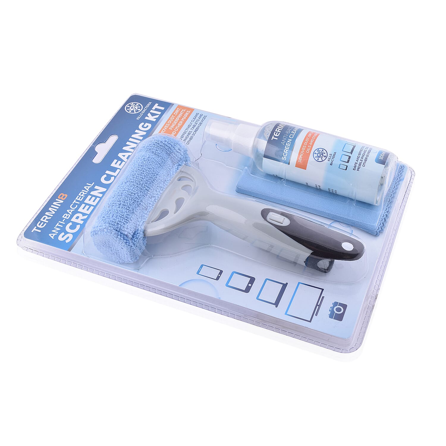 Termin8 Anti-bacterial Claening Kit with Screen Cleaning Cloth (20x20cm) - 100ml
