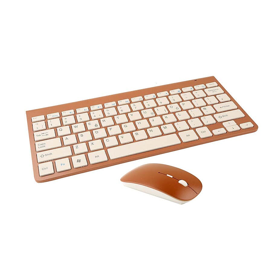 Ultra Slim and Portable 2.4G Wireless Keyboard, Optical Mouse with 2 in 1 USB Receiver Kit - Rose Gold