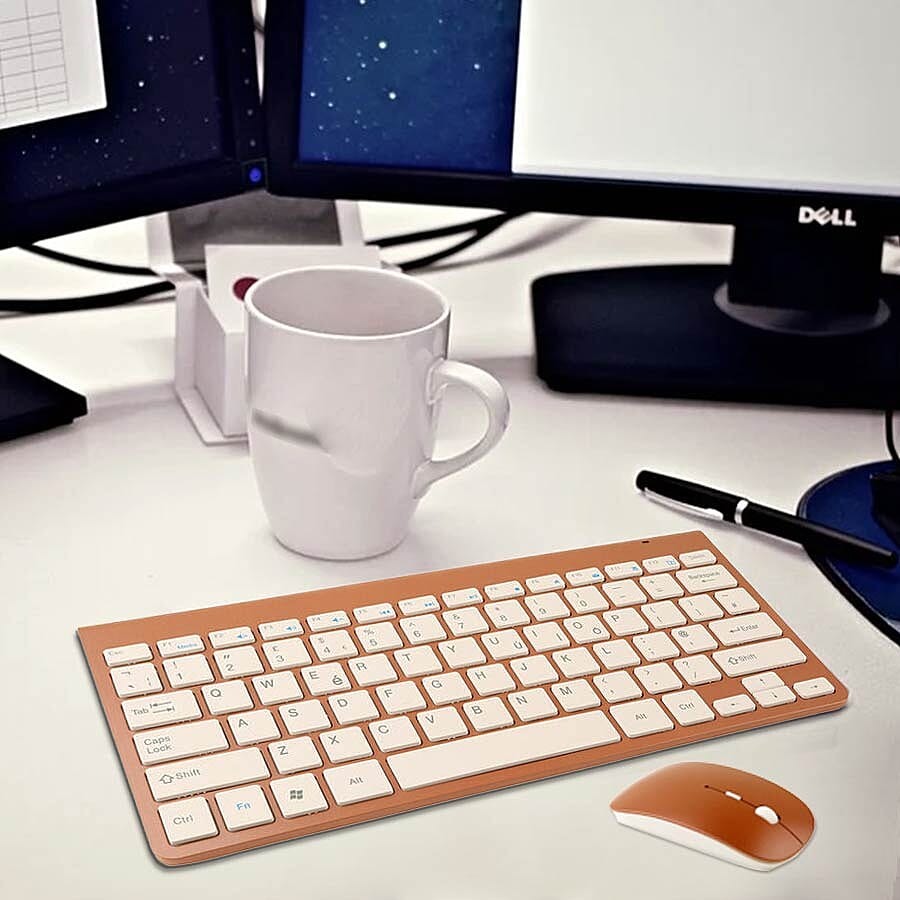 Ultra Slim and Portable 2.4G Wireless Keyboard, Optical Mouse with 2 in 1 USB Receiver Kit - Rose Gold