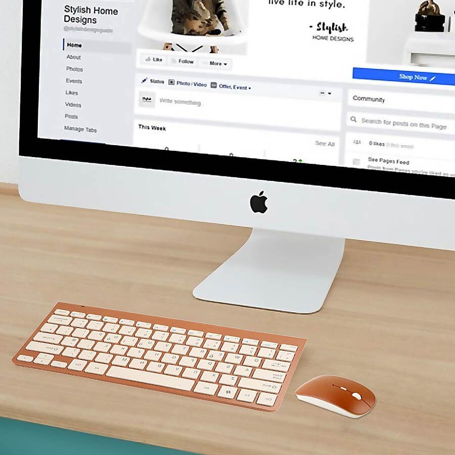 Ultra Slim and Portable 2.4G Wireless Keyboard, Optical Mouse with 2 in 1 USB Receiver Kit - Rose Gold