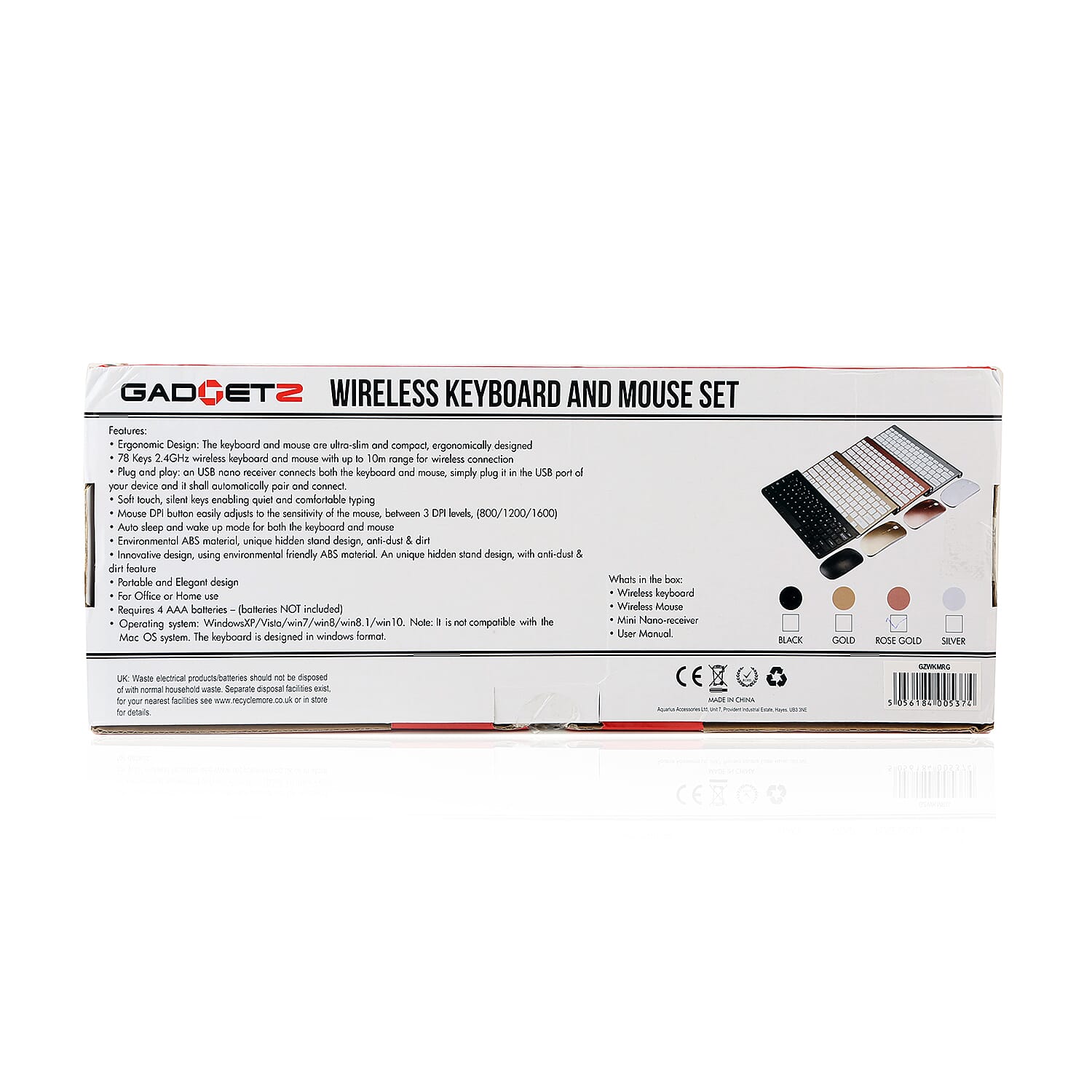 Ultra Slim and Portable 2.4G Wireless Keyboard, Optical Mouse with 2 in 1 USB Receiver Kit - Rose Gold