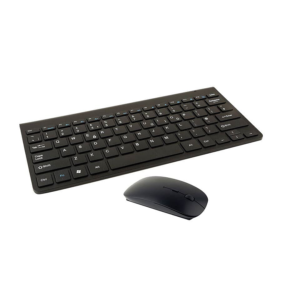 Ultra Slim and Portable 2.4G Wireless Keyboard, Optical Mouse with 2 in 1 USB Receiver Kit - Black