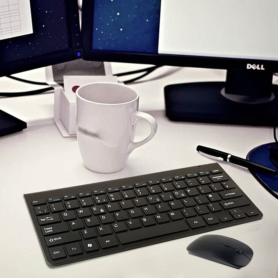 Ultra Slim and Portable 2.4G Wireless Keyboard, Optical Mouse with 2 in 1 USB Receiver Kit - Black