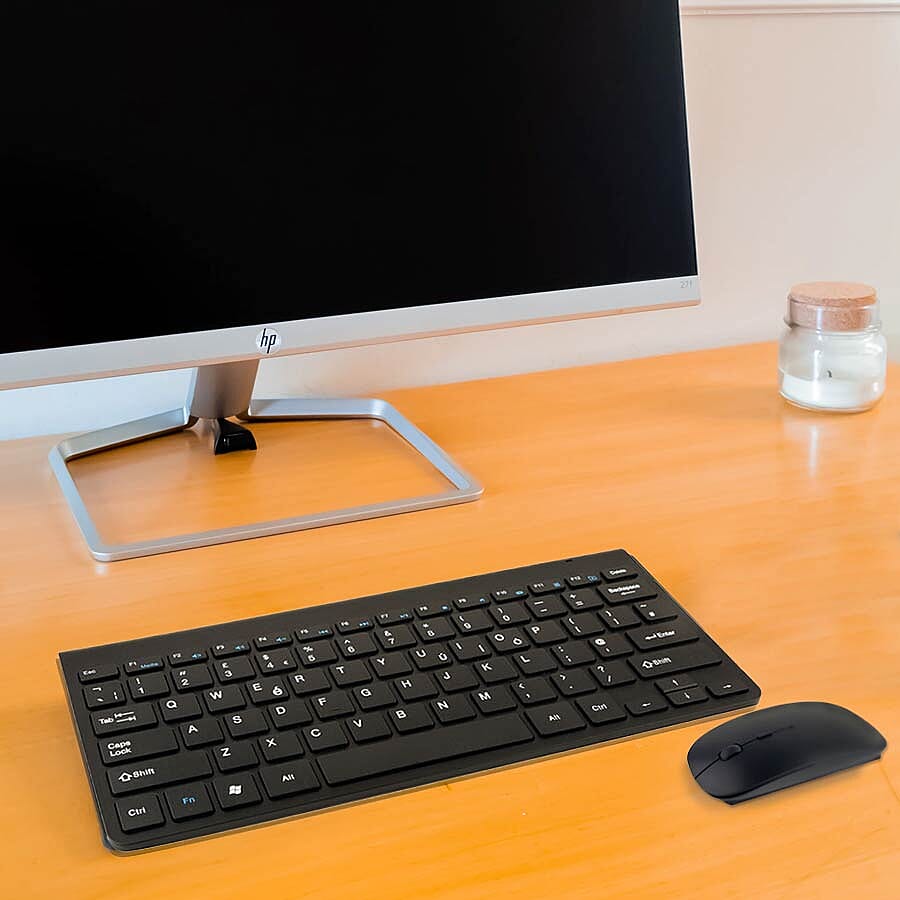 Ultra Slim and Portable 2.4G Wireless Keyboard, Optical Mouse with 2 in 1 USB Receiver Kit - Black