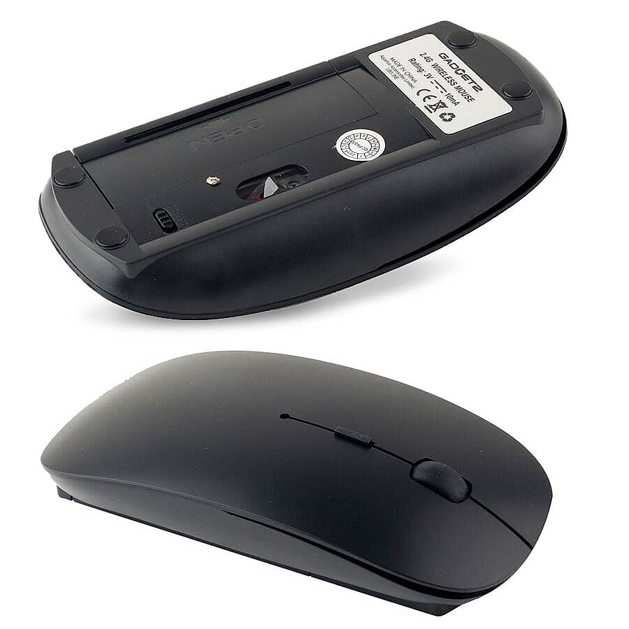 Ultra Slim and Portable 2.4G Wireless Keyboard, Optical Mouse with 2 in 1 USB Receiver Kit - Black
