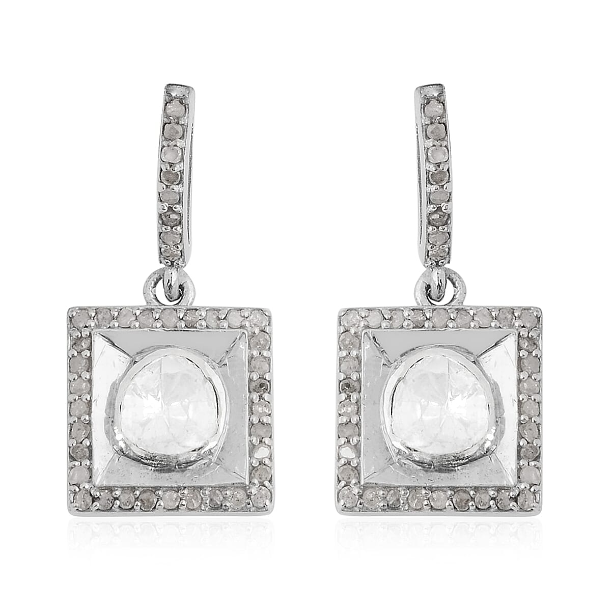 Natural Polki Diamond Earrings in Platinum Overlay Sterling Silver 1.20 ct.