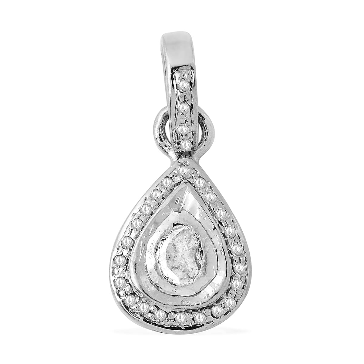 Close Out Deal Polki Diamond Pendant in Platinum Overlay Sterling Silver 0.40 Ct.