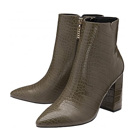 Ravel Croc-Print Soriano Ankle Boots (Size 8) - Khaki