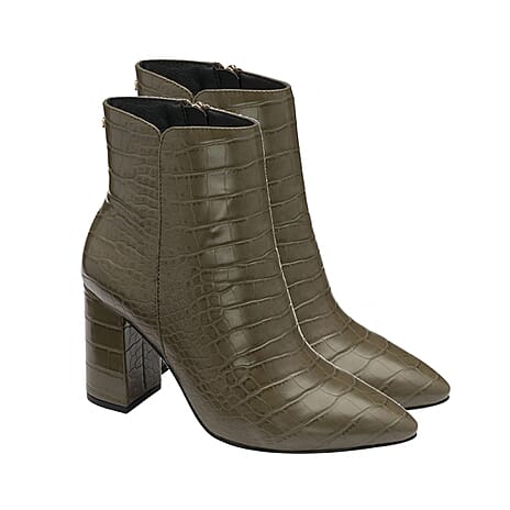 Ravel Croc-Print Soriano Ankle Boots (Size 8) - Khaki
