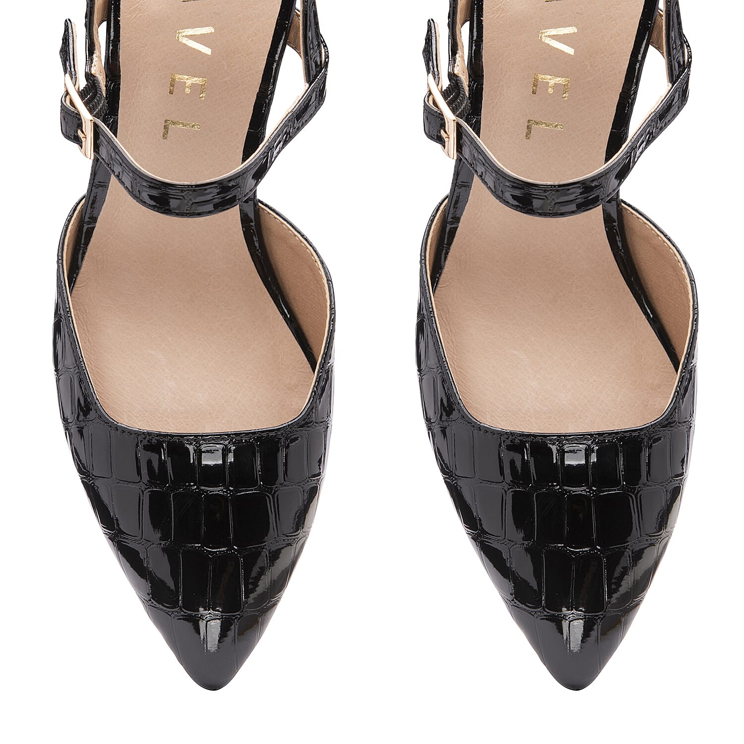 Ravel Croc-Print Zaza Patent Court Shoes (Size 4) - Black