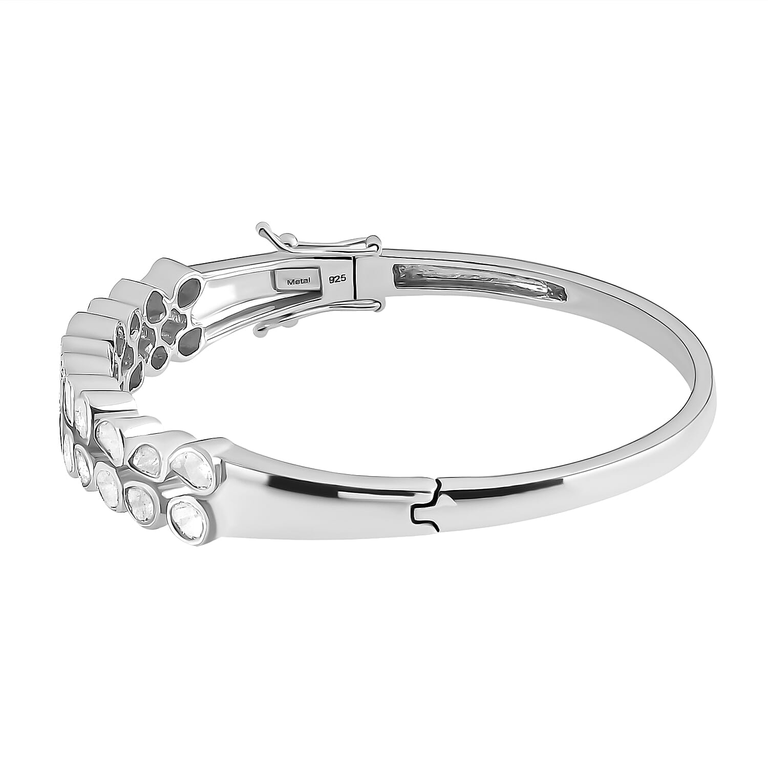 Artisan Crafted Polki Diamond Bangle (Size 7.5) in Platinum Overlay Sterling Silver 4.00 Ct, Silver wt 20.80 Gms