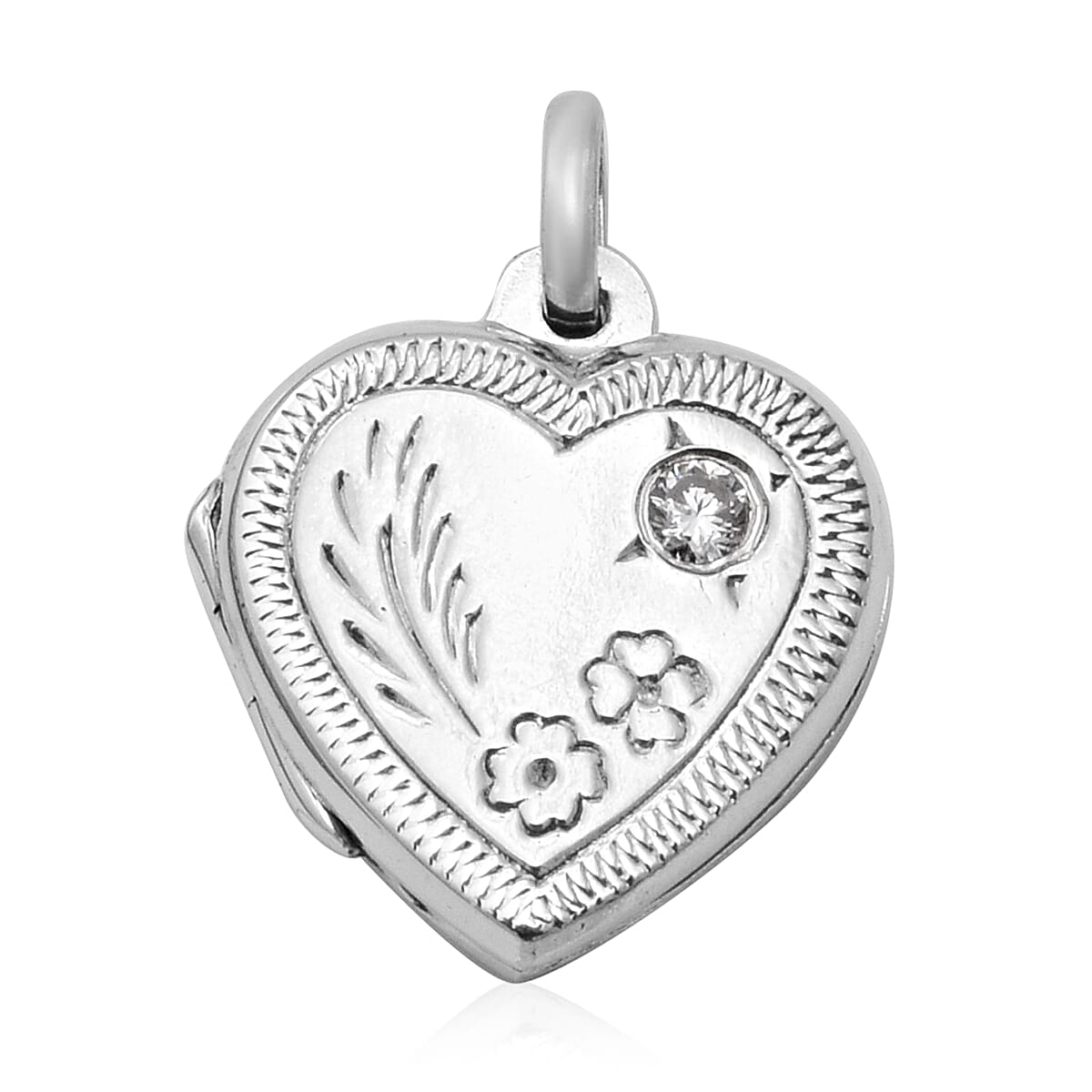 Sterling Silver Floral Engraved Heart Locket Pendant