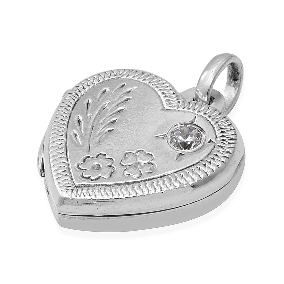 Sterling Silver Floral Engraved Heart Locket Pendant