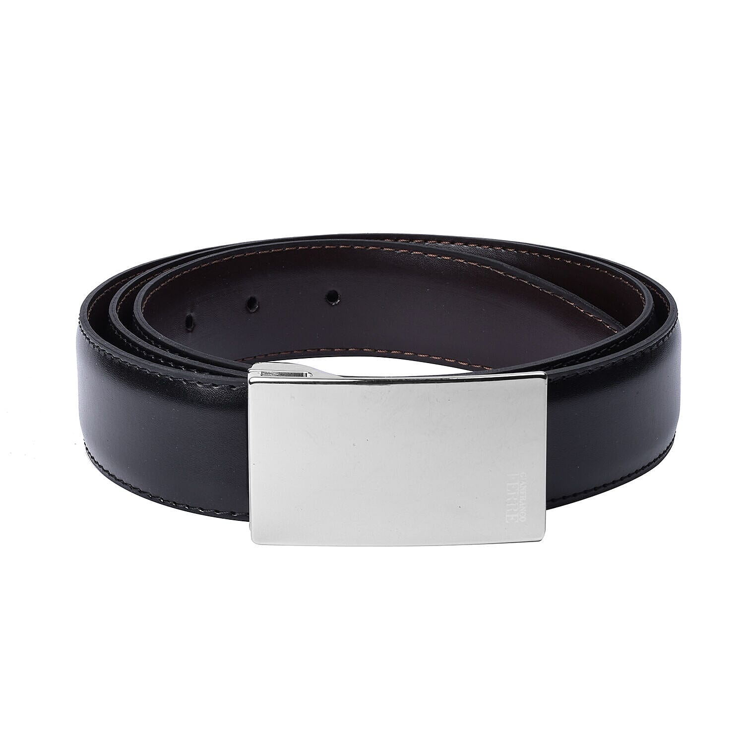 GIANFRANCO FERRE Mens 100% Genuine Leather Belt with Automatic Buckle (Size 125, Adjustable) - Black-Brown (Double Face)