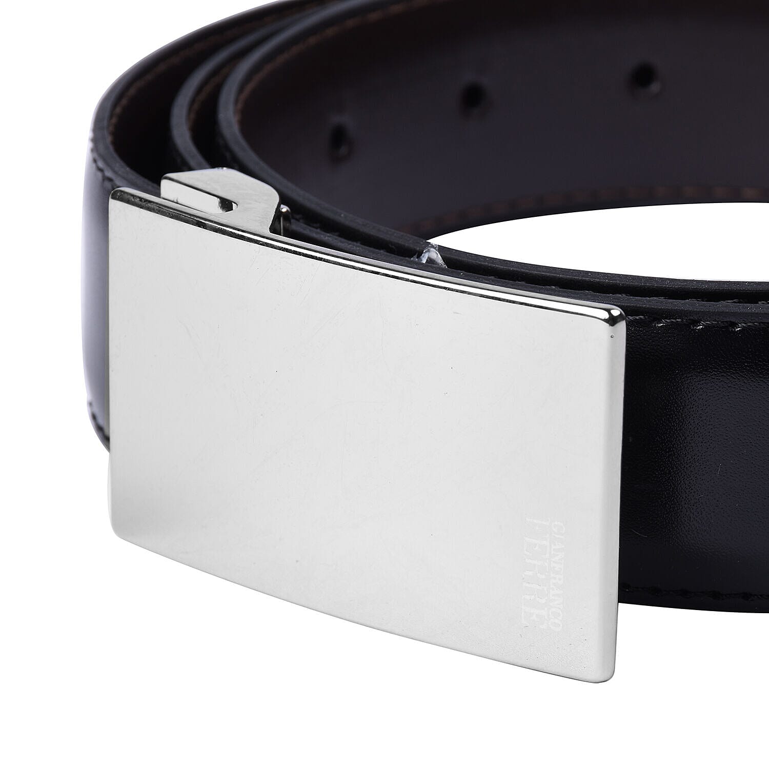 GIANFRANCO FERRE Mens 100% Genuine Leather Belt with Automatic Buckle (Size 125, Adjustable) - Black-Brown (Double Face)