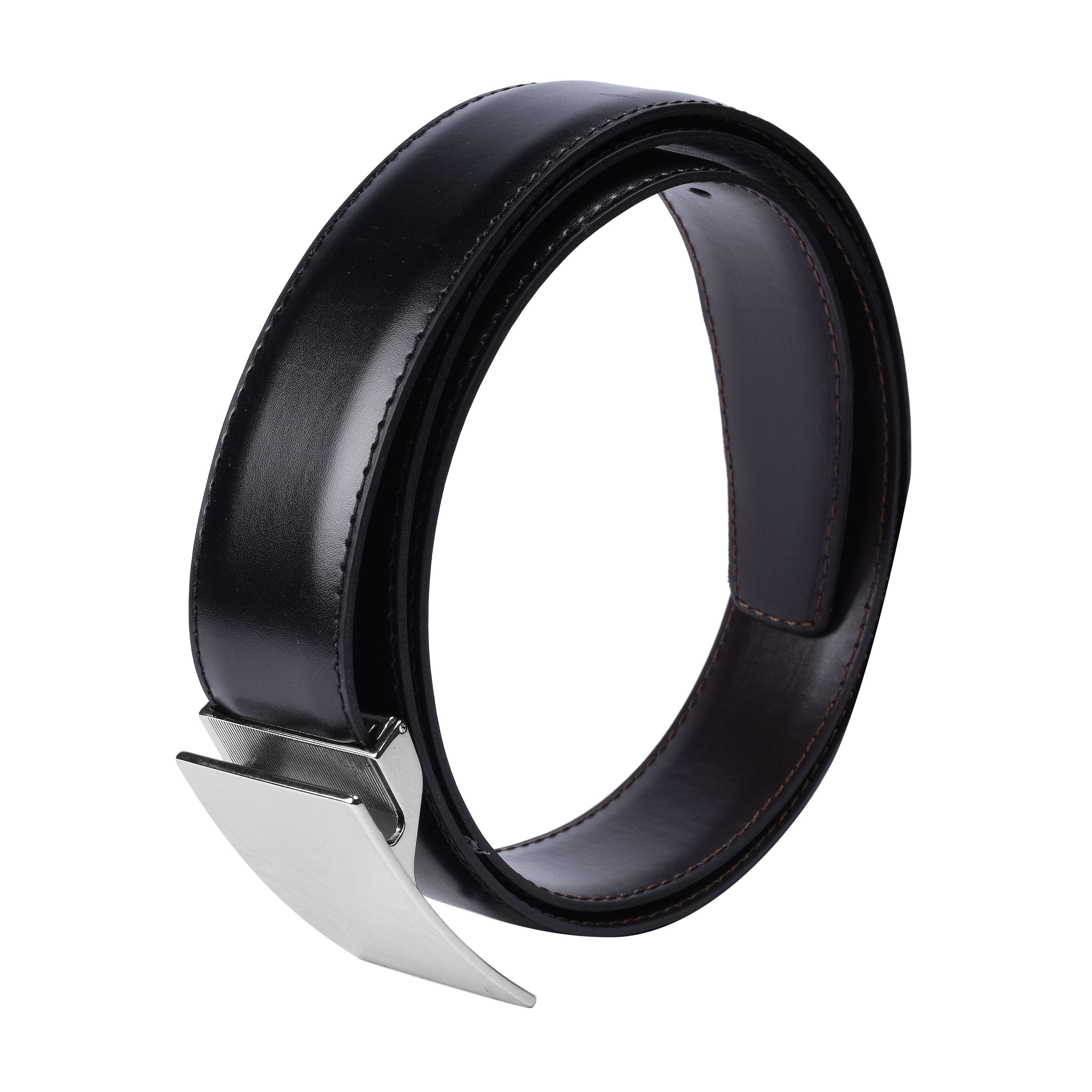 GIANFRANCO FERRE Mens 100% Genuine Leather Belt with Automatic Buckle (Size 125, Adjustable) - Black-Brown (Double Face)