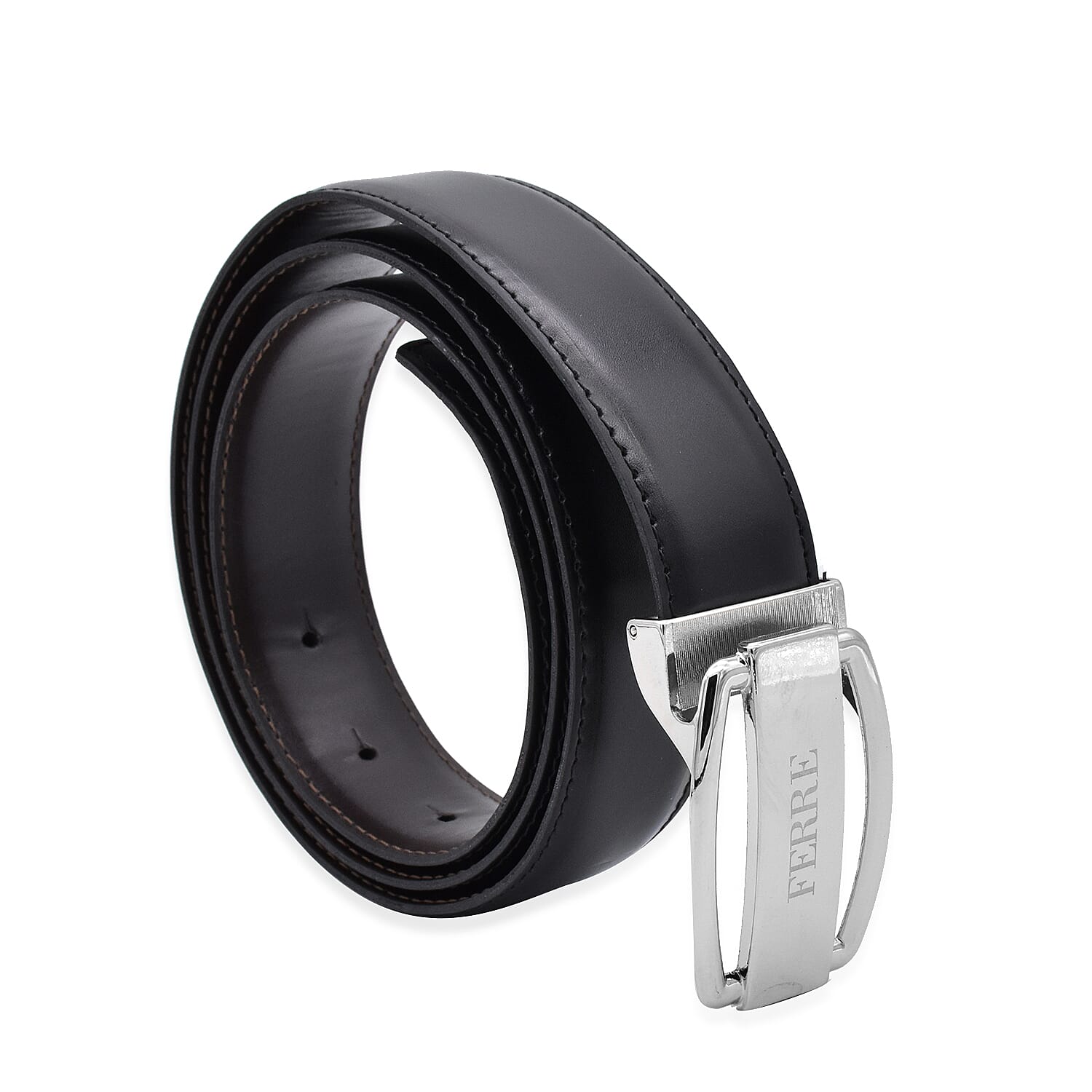 GIANFRANCO FERRE Mens 100% Genuine Leather Belt with Automatic Buckle (Size 125x3.5 Cm) - Black-Brown (Double Face)