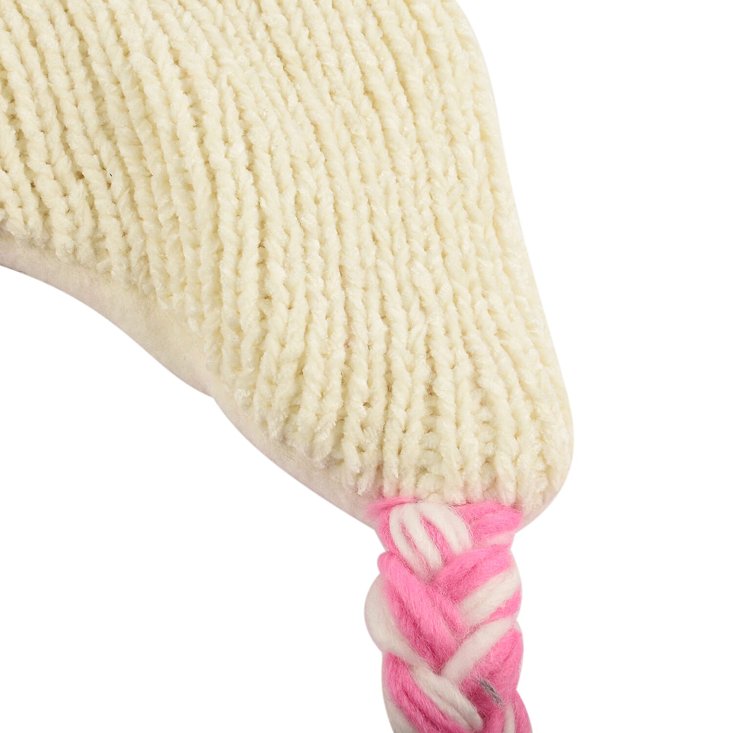 Thomas Calvi Childrens Unicorn Winter Bobble Hat with Braided Tassels (One Size Fits All) - Cream and Pink