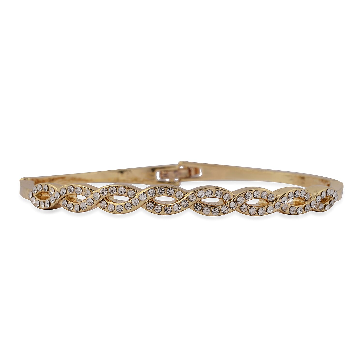 THOMAS CALVI Cubic Zirconia Studded Infinity Bracelet (Size 7.5 Inch) in Yellow Gold Tone