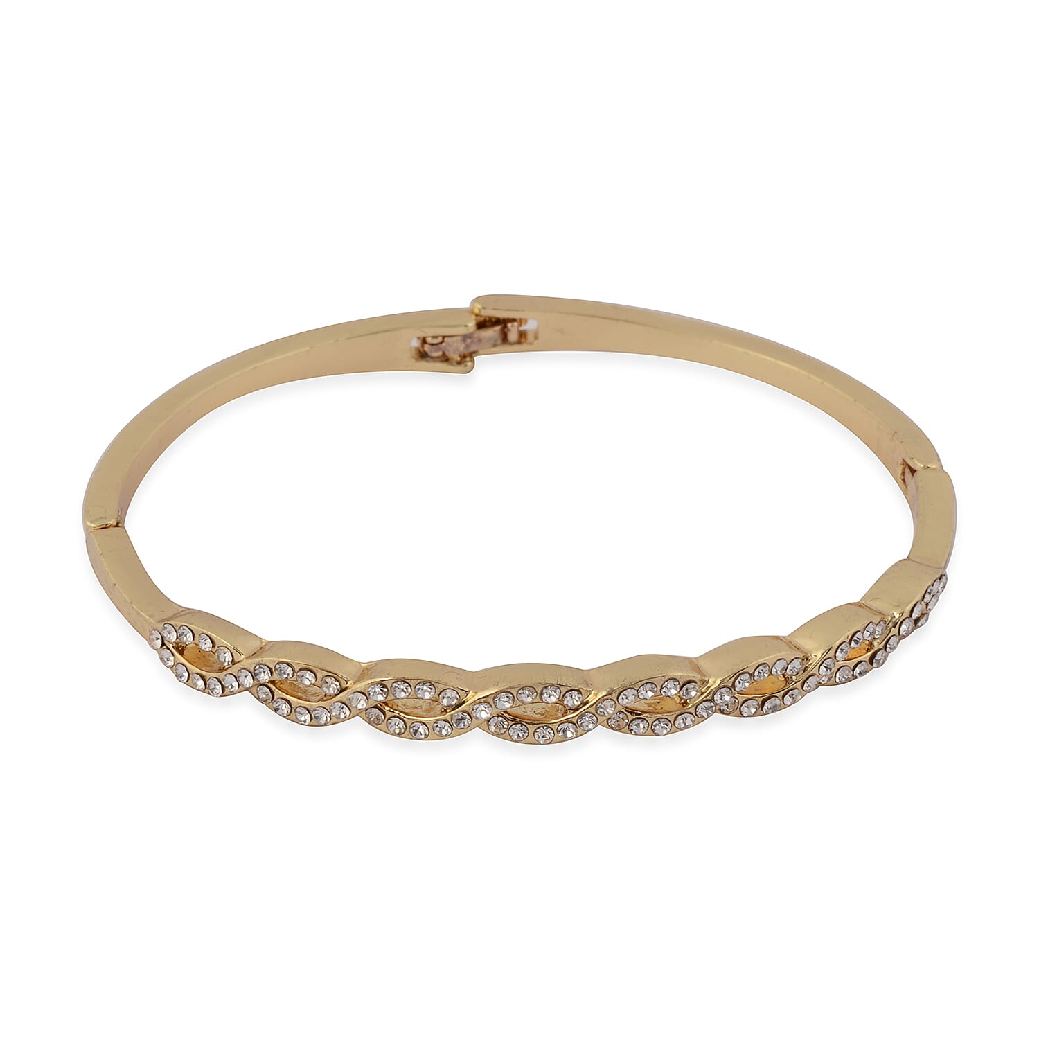 THOMAS CALVI Cubic Zirconia Studded Infinity Bracelet (Size 7.5 Inch) in Yellow Gold Tone