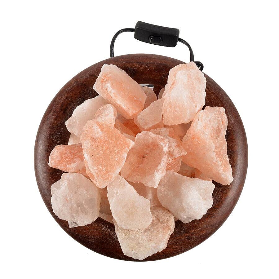 Himalayan Salt Chunk Lamp With Wooden Cylinder Basket (Size- 15.2x15.3x22.8cm, Weight- 4 Kgs)