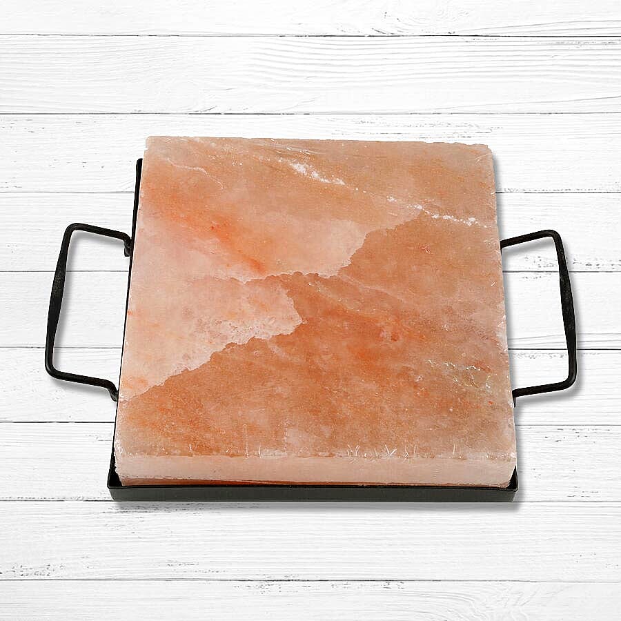 LIMITED AVAILABLE- Himalayan Salt Square Cooking Plates with Metal Holder (Size: 21x21, Weight: 5.5kgs)