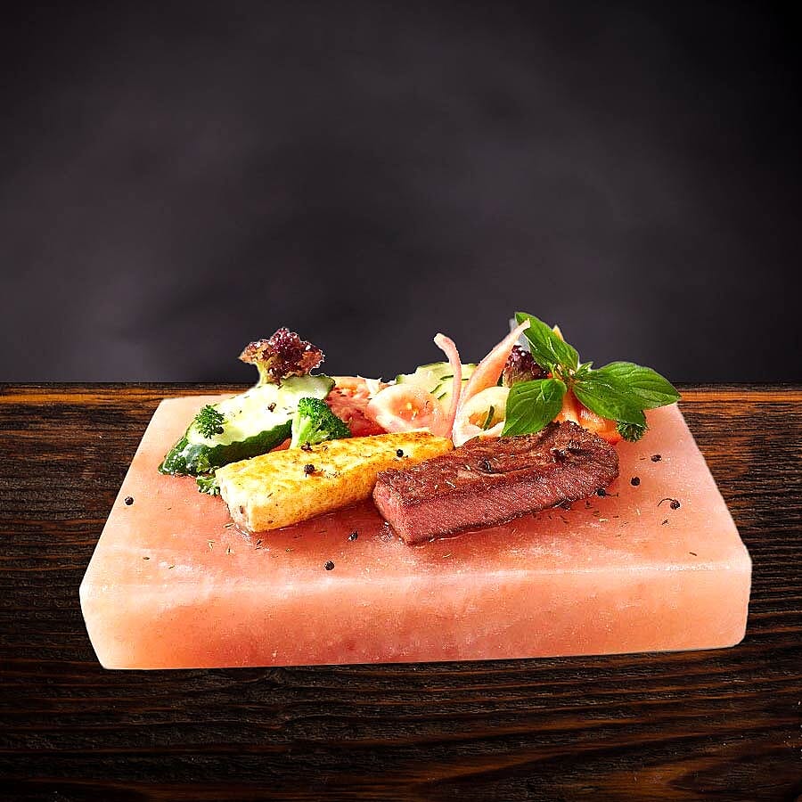 LIMITED AVAILABLE- Himalayan Salt Square Cooking Plates with Metal Holder (Size: 21x21, Weight: 5.5kgs)