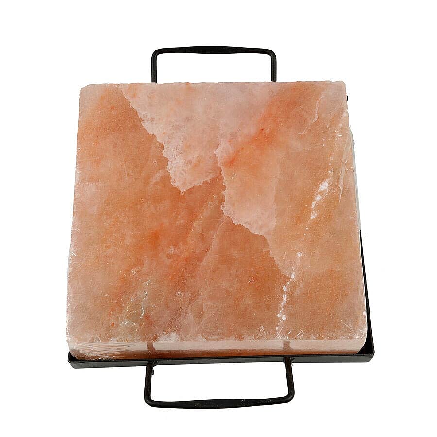 LIMITED AVAILABLE- Himalayan Salt Square Cooking Plates with Metal Holder (Size: 21x21, Weight: 5.5kgs)