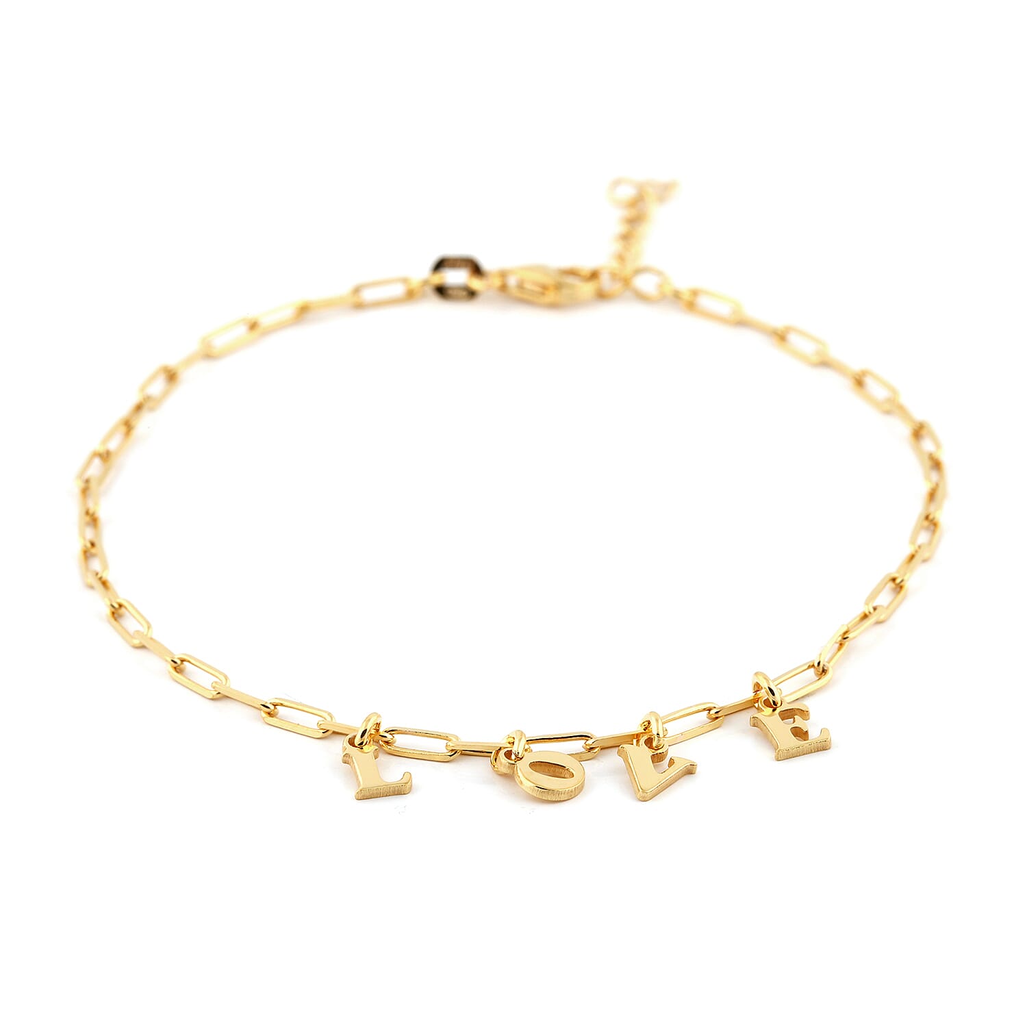 Italian Made - Gold Overlay Sterling Silver Love-Charm Belcher Bracelet (Size 7.5 with 1 inch Extender)