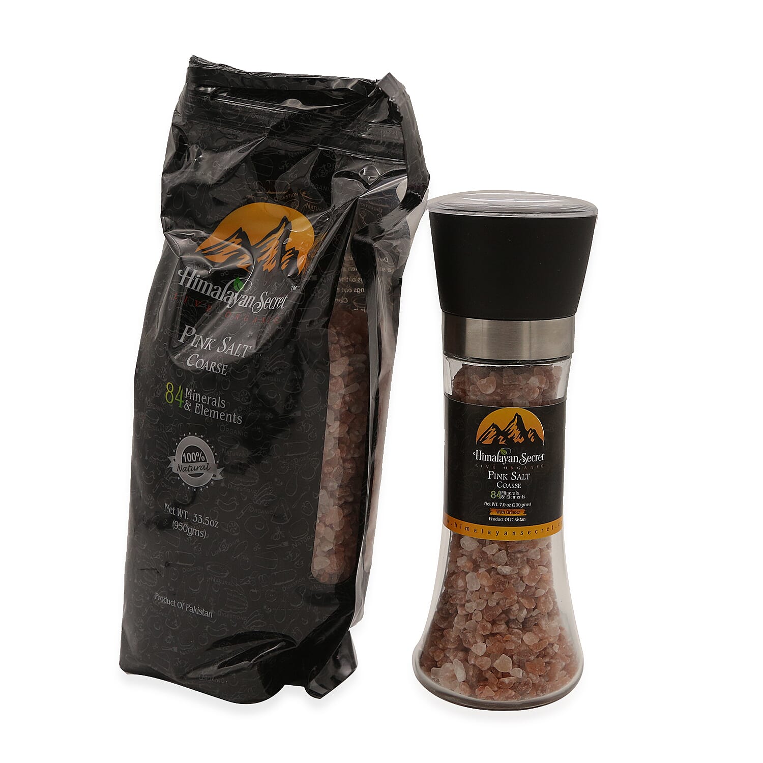 100% Pure Himalayan Dark Pink Coarse Salt Mill (19x6.5cm) 200g with 950g Refill Pouch