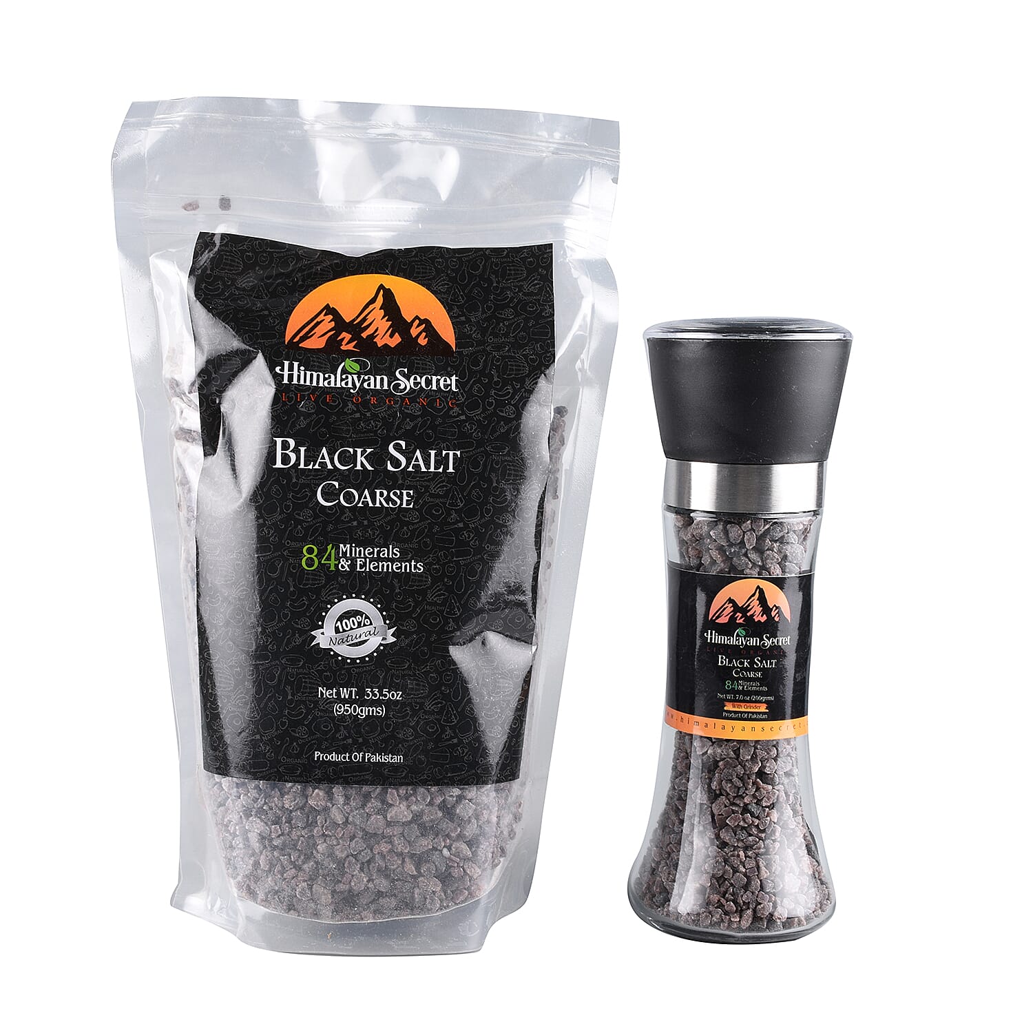 100% Pure Himalayan Black Coarse Salt Mill 200g with 950g Refill Pouch