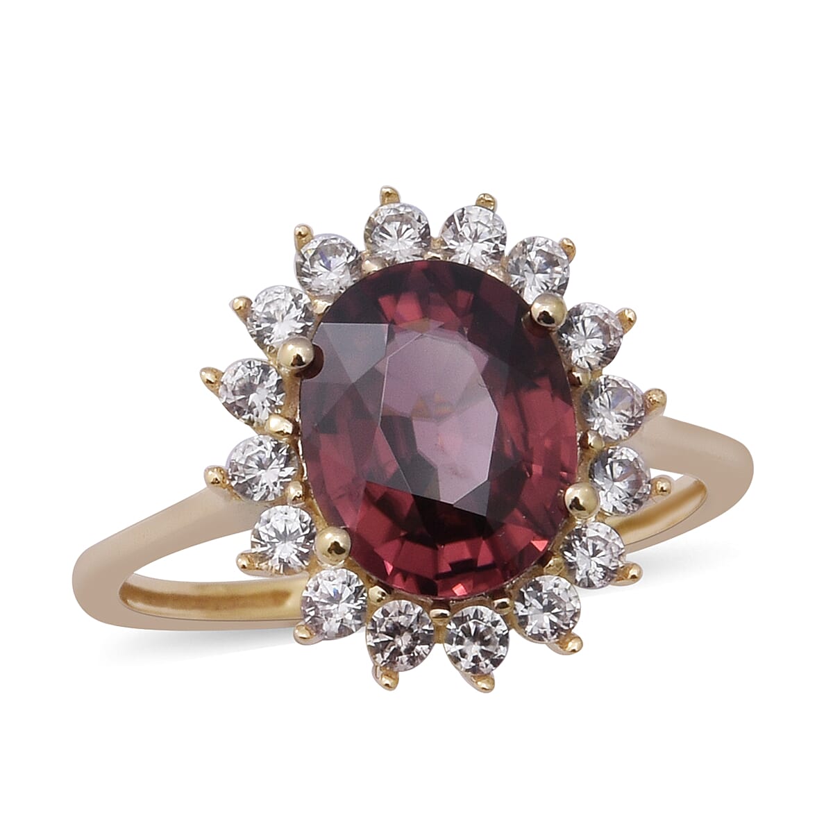 9K Yellow Gold Tanzanian Pink Zircon & Natural Zircon Halo Ring 5.54 Ct.