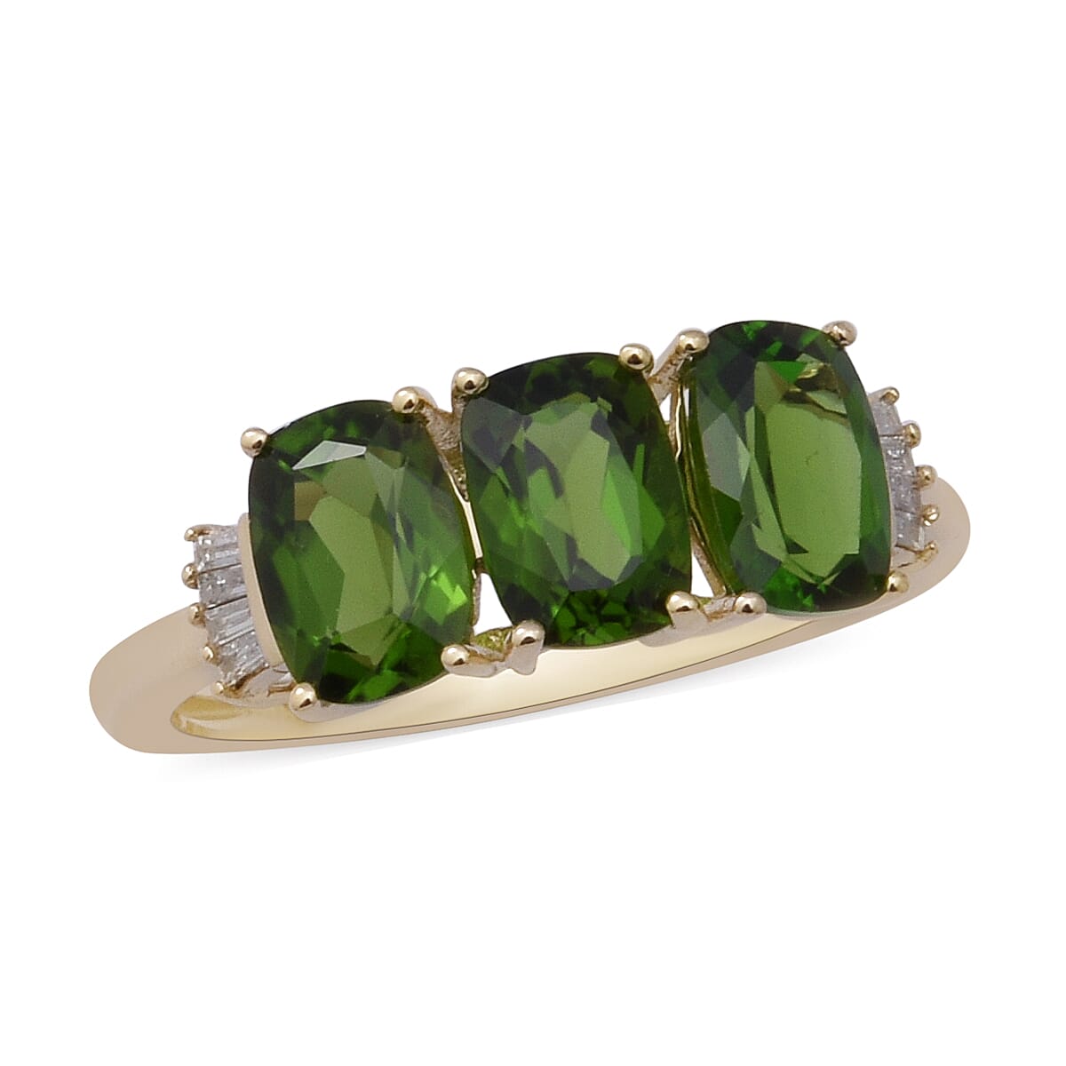9K Yellow Gold AA Chrome Diopside and White Diamond Ring 2.84 Ct.