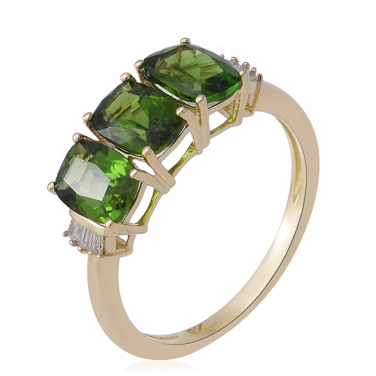 9K Yellow Gold AA Chrome Diopside and White Diamond Ring 2.84 Ct.