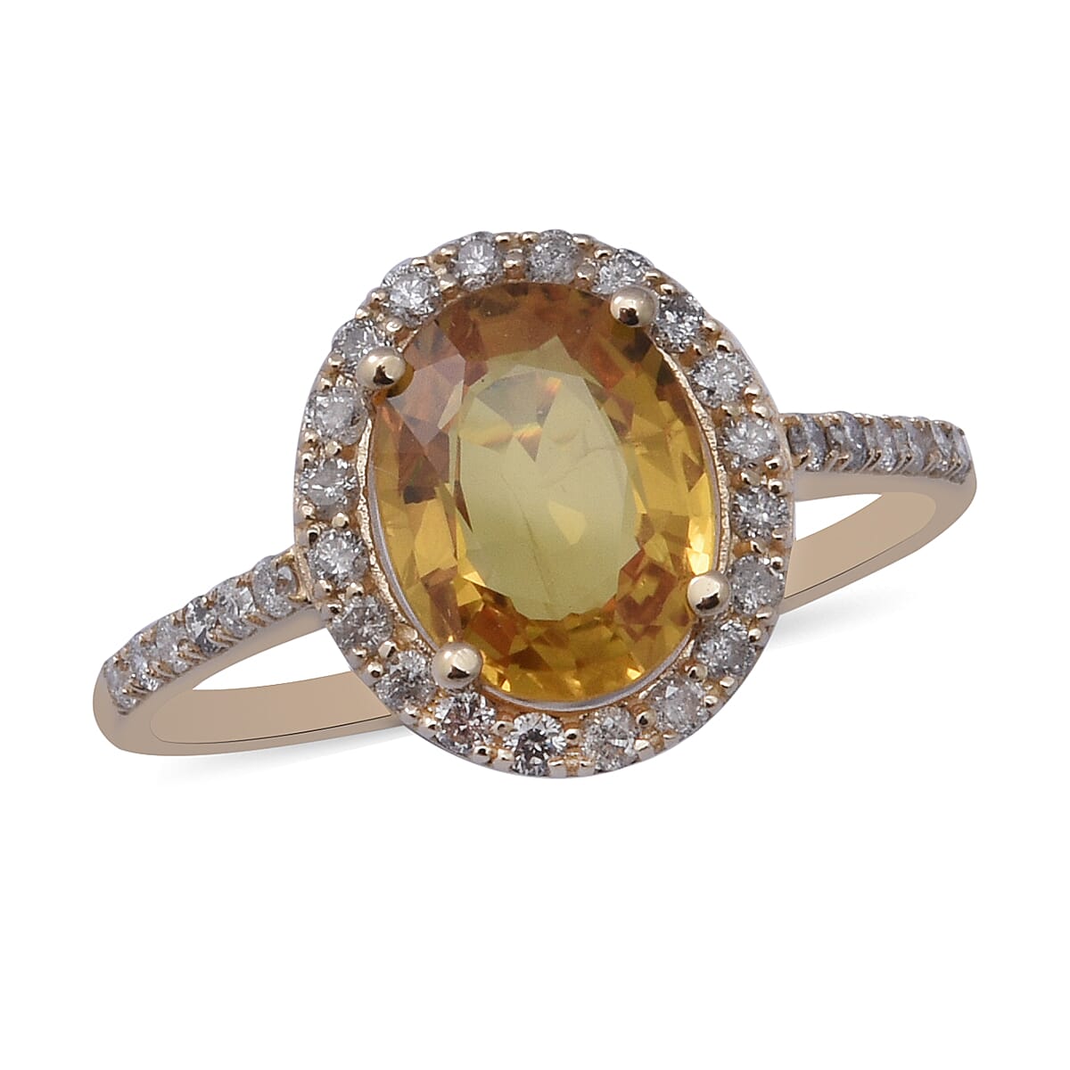 Limited Edition- 9K Yellow Gold Yellow Sapphire and Diamond Halo Ring 2.78 Ct